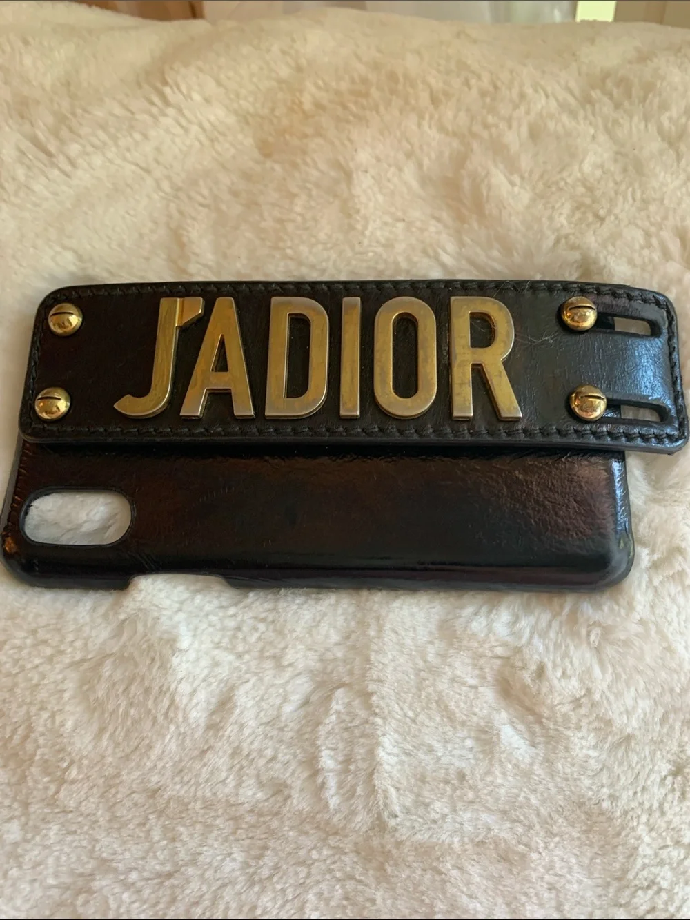 Dior Black Leather Phone Case with Gold JADIOR Strap